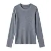 Camiseta Interior de Punto de Seda de Morera y Lana para Mujer Otoño Invierno Cuello Redondo Corte Ajustado Suéter de Lujo Ligero Manga Larga Suave Top Versátil