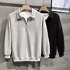 Suéter Tricotado de Cor Sólida de Alta Qualidade com Meio Zíper Masculino Estilo Coreano para Primavera e Outono Solto Versátil Camisa Base Casual Top