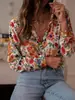 Camisa larga de manga larga con cuello floral retro transfronterizo para mujer, blusa con estampado floral, top tipo cárdigan holgado