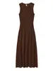 Novedades Primavera y Verano 2026 Ropa para Mujer Color Sólido Sin Mangas Plisado Ajustado Vestido Casual Largo Estilo Retro Elegante Europeo y Americano