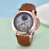Dropshipping Forsining Esqueleto Completo Correa de Cuero Genuino Impermeable Reloj Mecánico Automático para Hombre Reloj para Hombre
