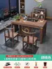 Juego de Mesa y Sillas de Té para Balcón, Nueva Mesa de Té de Madera Maciza Estilo Chino con Tetera Integrada, Pequeña Estación de Preparación de Té para Sala de Estar en Casa