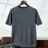 Modelo Novo de Verão 2025 Lã 100% Fio Duplo de Contagem 68 Malha Fina Pulôver Masculino Gola Redonda Manga Curta Moda Masculina