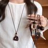 Galeria de Arte! Colar Pingente Assimétrico Cor de Café Retrô Corrente Longa de Suéter Maillard Feminina Acessórios de Alto Padrão