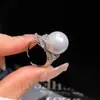 ¡Perla de Aguas Profundas! Anillo Abierto de Perla Redonda con Circonita Anillo Retro Francés para Dedo Índice Joyería de Mano de Lujo Ligero Estilo Corte para Mujeres