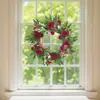 1 pieza de corona de rosa artificial y gypsophila para la puerta principal - una pequeña corona de flores florecientes para el hogar de estilo rural durante todo el año, boda, vacaciones, decoración interior y exterior, verde realista para decoración de primavera, verano, otoño e invierno