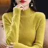Suéter de Punto de Manga Larga Versátil de Color Sólido, Jersey Casual Simple de Moda con Cuello Alto, Nuevo para Mujer, Otoño e Invierno, Transfronterizo