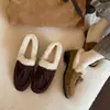 Zapatos de Piel con Flecos Estilo Británico 2026 Invierno Tacón Medio Grueso Parte Superior de Ante de Vaca Calentitos Engrosados Mocasines Zapatos de Pana con Forro de Terciopelo para Mujer