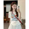 Camiseta de Manga Corta de Algodón Puro con Estampado de Pez Dorado y Letras Lindas Serie Miu para Mujer 2026 Nuevo Top Holgado de Verano