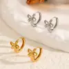 Novos Brincos de Aço Titânio Bicolor Doces com Laço, Nicho Transfronteiriço, Galvanizados, Simples, Modernos, Versáteis e Populares