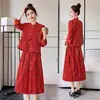 Nuevo Conjunto de Ropa para Mujer Estilo Chino 2026 Primavera Nuevo Elegante Ajustado Retro Hanfu Falda de Dos Piezas de Longitud Media