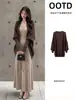 Vestido de Tricô Feminino Outono Conjunto de Saia Longa Senso de Alto Padrão Maduro Alto Intelectual Conjunto Completo Estilo Coreano Manga Morcego Cardigan Novo