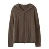 Cárdigan de Cachemir con Cremallera y Capucha 2026 Otoño/Invierno Nuevo para Mujer Camisa Base de Punto Trenzado Elegante Holgado Adelgazante Abrigo