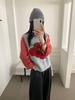 Colete de Tricô Jacquard Tomate Novo Outono e Inverno 2025 Casual Versátil Tricô Feminino Gola Redonda Colete com Contraste