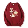 Sudadera con capucha de punto de cuello redondo nueva para otoño e invierno, estilo coreano para mujer, estampado de oso de dibujos animados, informal, holgada, con felpa interior, top engrosado