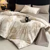 Set de regalo de cuatro piezas de ropa de cama jacquard tipo lino de alto gramaje, set de tres piezas de gasa arrugada lavada vintage, funda de edredón engrosada