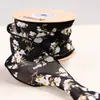 Cinta de gasa para nieve con borde negro floral colgante DIY lazo para empaque de flores adornos para el cabello cinta de gasa colgante con línea de pesca