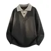Suéter Falso de Dos Piezas Cuello de Camisa para Hombre Suéter Falso de Dos Piezas Suéter Casual para Hombre Suéter Patchwork Versátil Simple Gris