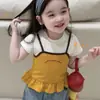 2026 Nuevo Estilo de Verano para Niñas, Conjunto de Dos Piezas Falsas de Lunares con Mangas Cortas y Pantalones Cortos de Mezclilla para Niñas, Lindo Conjunto de Dos Piezas Estilo Coreano