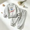 Conjunto de sudadera con estampado de cachorro de esquí de dibujos animados para niños de principios de otoño, conjunto de dos piezas de pantalones deportivos jogger de manga larga para niños de primavera y otoño