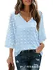 Camisa de Manga Tres Cuartos Azul Floral, Holgada y Adelgazante, Estilo Verano para el Trabajo, de Botones, Suéter Holgado