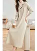 Vestido Jersey Bufanda de Botones con Cuello en V Estilo Francés, Nuevo Otoño e Invierno Holgado Talla Grande Largo de Punto Básico Transfronterizo