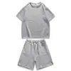Traje Deportivo Casual Transfronterizo para Hombre, Estilo Ins de Hong Kong, Conjunto de Dos Piezas de Camiseta de Manga Corta tipo Waffle Holgada y Shorts para Verano