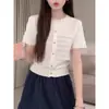 Cárdigan de punto calado estilo Chanel de manga corta para mujer, nuevo modelo de verano, cuello redondo elegante, adelgazante, versátil, top ligero
