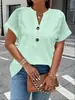 Primavera 2026 Ropa de Mujer de Comercio Exterior Amazon Wish Transfronterizo Nuevo Producto Tops Color Sólido Botón Trenzado Moda Manga Corta Tops para Mujer