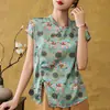 Nuevo top de satén estilo chino con fénix y peonías dorados para mujer, de verano, holgado, con mangas de murciélago, cuello redondo, blusa estampada de seda sintética