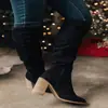Botas de Cuero Gamuzado Grueso con Tacón Grueso, Punta Aguda y Cremallera Lateral, Color Sólido, Estilo Chelsea para Mujer, Nuevas de Otoño e Invierno, Talla Grande, Comercio Exterior