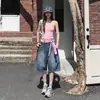 Chizhi#Pantalones vaqueros de pierna ancha relajados color marrón para mujer, holgados, finos, para mostrar las piernas, cubren la carne, personalidad, casual, versátiles, pantalones capri