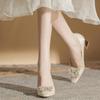 Salto alto grosso salto alto feminino salto grosso 2023 novos sapatos de casamento Xiuhe vestido de noiva reunião anual sapatos de camada única