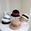 Sombrero de Pescador Estilo Hepburn para Niños, Protección Solar de Verano y Sombrero de Paja Trenzada de Papel, Cáñamo de Seda con Sombrero de Cubo, Sombrilla, Sombrero de Playa
