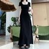 Estilo suave de alta qualidade cinza vestido de manga curta Verão feminino elegante cintura apertada saia de quadril slim-fit emagrecimento saia longa