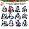 Plano 2D 12 Peças Boneco de Neve Azul Casa Árvore de Natal de Madeira Janela Evento de Feriado Acessórios Decoração de Presente Enfeites para Pendurar