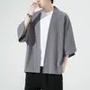 Cardigan Simple de Color Sólido para Hombre Nuevo Verano Casual Holgado Estilo Chino Manga Corta Camisa Cortavientos Talla Grande