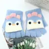 Guantes para niños otoño e invierno cálidos de medio dedo con tapa de dibujos animados lindos de punto con dedos descubiertos para bebé con forro polar engrosado para niños y niñas