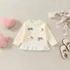 Camiseta de Manga Larga para Bebé Niña Invierno Cálida Dibujo Animado Gatito Capa Base Niña Pequeña Dulce Blusa con Volantes