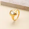 Anel de Titânio Novo Transfronteiriço Anel de Diamante Fundido em Forma de Gota Joias de Aço Inoxidável Banhado a Ouro 18K de Alta Qualidade Fábrica