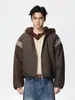 Ropa Mtl Ropa para Hombre Patchwork Retro Felpa con Capucha Bloques de Color Lona Ropa de Trabajo Acolchada Versátil Chaqueta y Chaqueta de Algodón