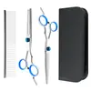 Conjunto de Tesouras Azuis para Tosquia de Animais de Estimação de 6,0 polegadas com Parafuso, Conjunto de 4 Peças, Tesouras Retas e Curvas, Inclui Pente e Tesoura de Dentes Finos