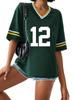 Camiseta feminina Futebol americano Camisa comemorativa Impressão digital Meia manga Top Gola de fita Decote em V Top