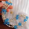 Collar de Perlas Shijia Blancas Frías Color Azul Mar Roca de Cuarzo Jade Gipsófila Cadena para Clavícula Collar Cadena