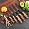 Juego de Cuchillos con Mango de Madera Procesada y Personalizada a Prueba de Moho, Juego de 7 Piezas con Base, Cuchillo de Cocina de Acero Inoxidable Transfronterizo, Cuchillo de Chef