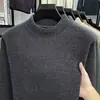 Suéter Masculino Gola Redonda Espesso de Veludo Falso Mink com Tricô, Camisa Base de Veludo Integrada Masculina Cor Sólida Quente