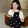 Novedad Primavera 2026 Estilo Coreano Camisa para Muñeca Niña Bebé Conjunto Elegante de Dos Piezas Falda con Tirantes de Oso Negro para Bebé