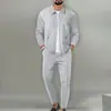 Conjunto Deportivo Casual para Hombre Otoño Cremallera Bolsillo Waffle Solapa Manga Larga Chaqueta Pantalones Casuales Adolescente