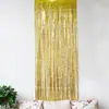 Cortina de Serpentina para Bodas Pared de Fondo Cumpleaños Decoración de Tiras Color Dorado Arreglo de Sala de Estar Cortina de Lluvia con Borlas Plateadas Cinta Roja