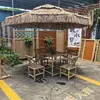 Mesas y sillas de aluminio y bambú para exteriores, bambú simulado, adecuadas para barbacoas en el patio, camping, mesas de aluminio y bambú al aire libre, mercados, granjas y sombrillas de paja.